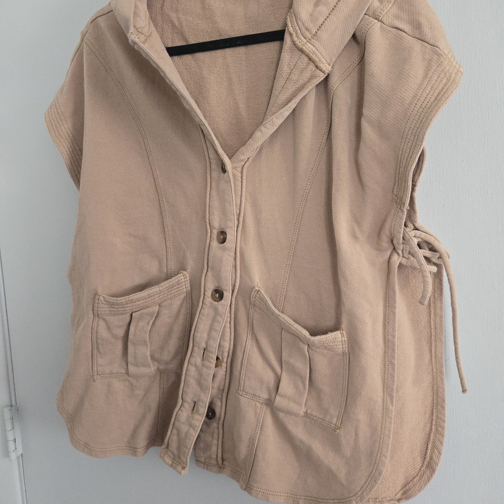 Pilcro Oversized Sleeveless Hooded Vest in Beige Xs